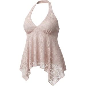 Electric Behaviour Lace Halter Top Women's Large Handkerchief Hem Fairycore